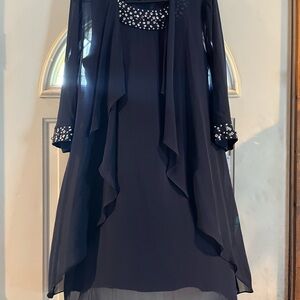 SLNY Deep Navy Two Piece Dress for Wedding Guest